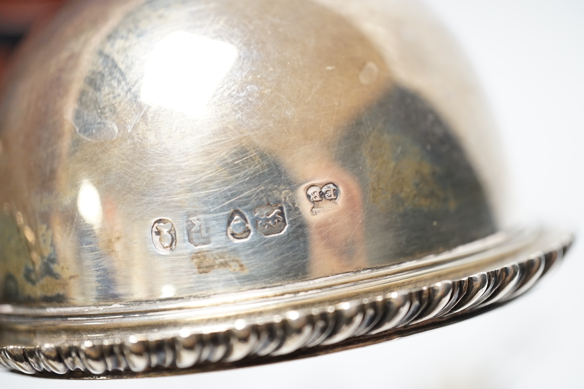 A George IV silver wine funnel, London, 1825, 12.9cm and four George III silver wine labels including pair by Phipps & Robinson, London, 1808/9.